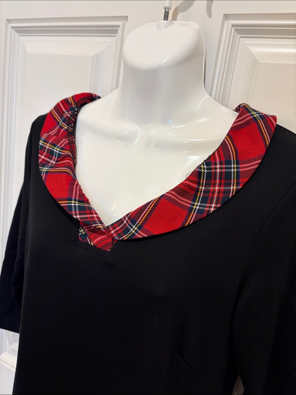 Sailor Sailor Black Shift Dress with Red Plaid Collar S - Picture 3 of 7